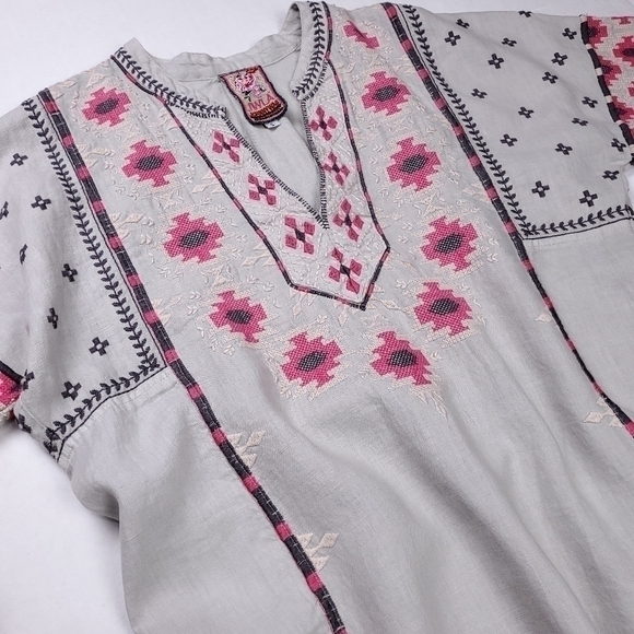 Johnny Was Gray Linen Pink Embroidered Tunic Dress Sz S - Picture 10 of 16